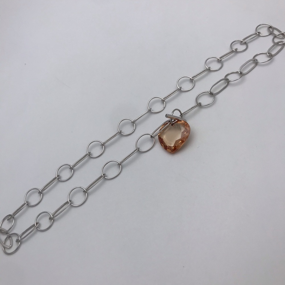 Sterling Silver Crystal Heart Toggle Necklace 18” - image 7